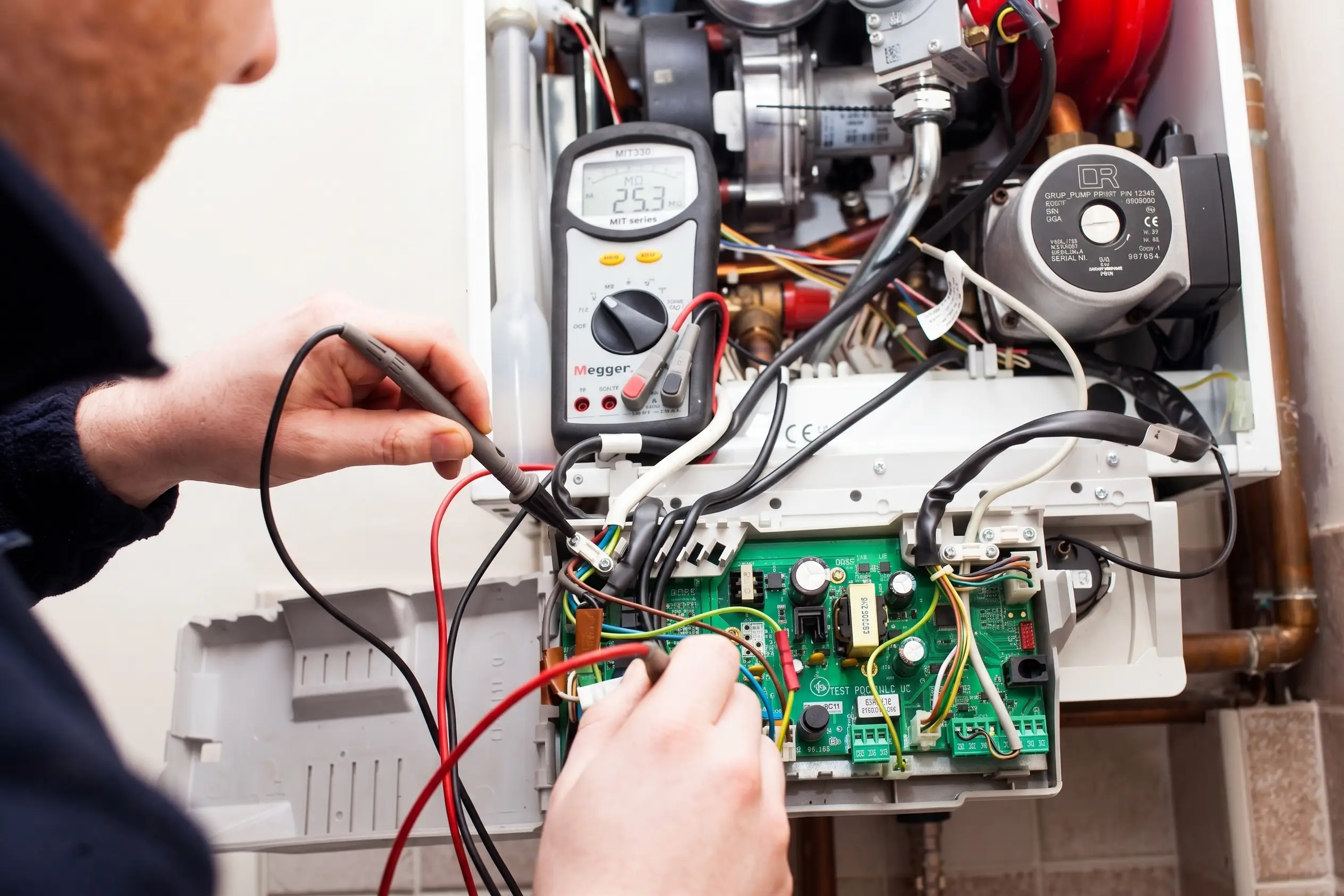 Kombi arızasını kontrol eden teknik servis personeli